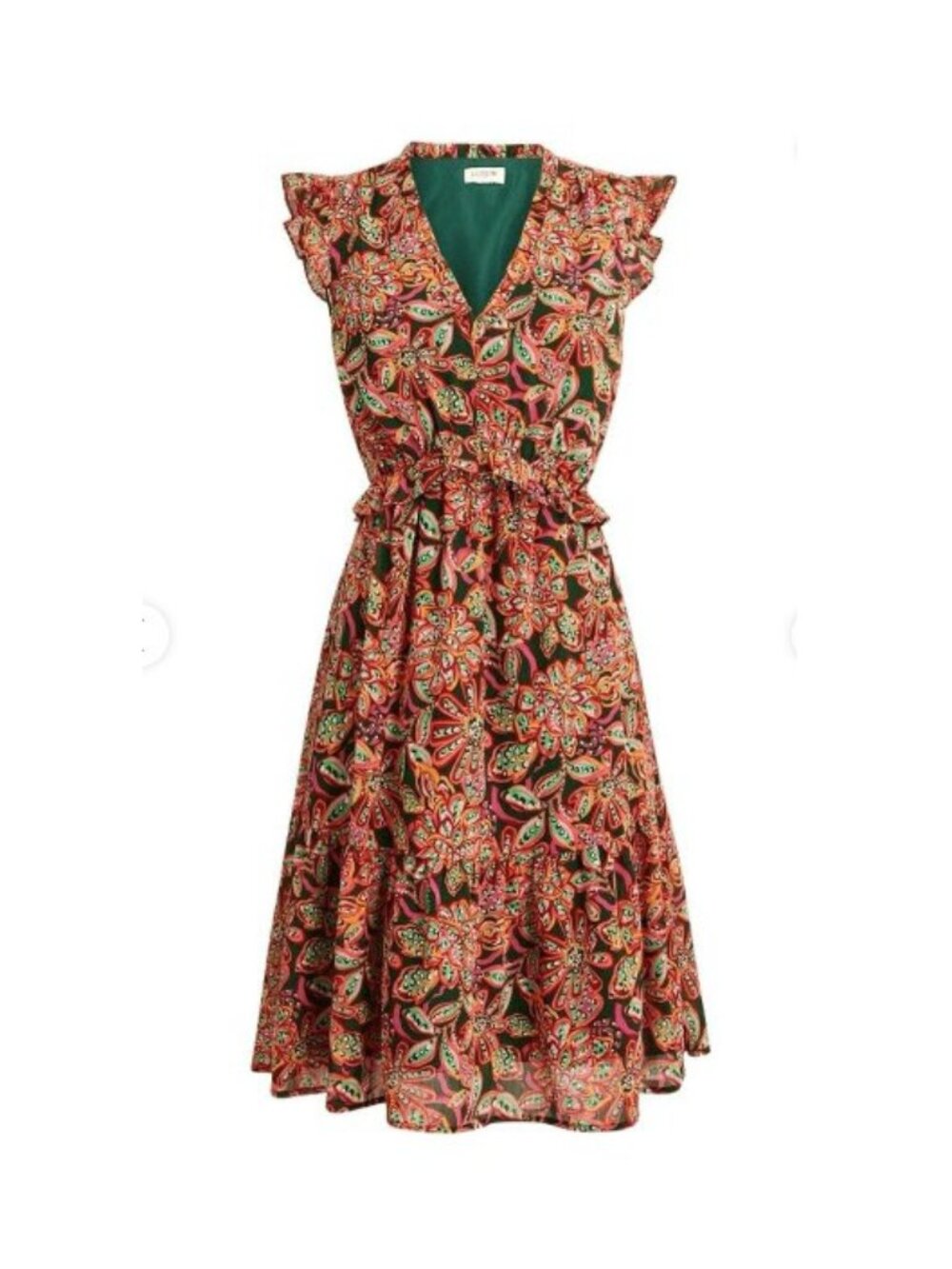 J. Crew Multicolor Paisley V-Neck Ruffle Midi Dress